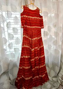 floor-length Anarkali gown. Ethnic Cold Shoulder G
