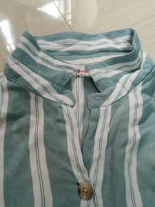 Striped V-Neck Button-Up Tunic Top