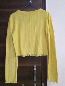 Cute Yellow Cropped Ribbed Top