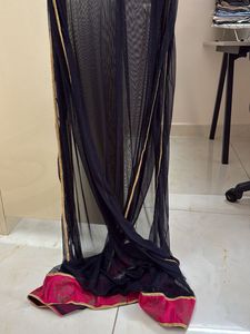 Elegant Navy Blue Net Dupatta with Pink Border