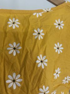 Yellow Daisy Print Tie-Front Peplum Top