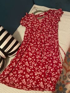 Red &amp; White Floral A-line Dress