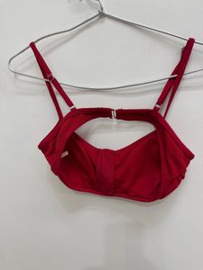 Red Ribbed Bikini Top with Zipper