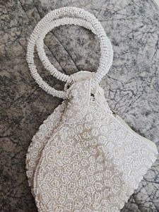 Elegant Beaded White Clutch Bag