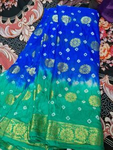 Blue & Green Bandhani Saree