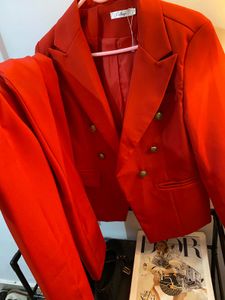 Chic Double-Breasted Red Blazer