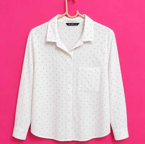 Zudio White Polka Dot Button-Down Shirt Top