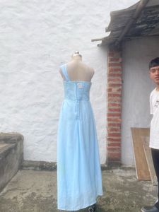 Light Blue One-Shoulder Maxi Dress