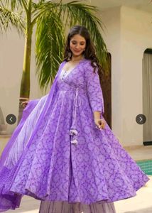 Purple Printed Anarkali Kurta Set