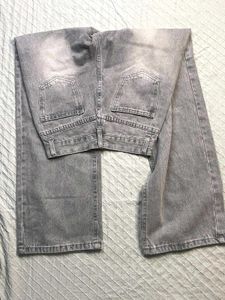 Grey Distressed Wide Leg Jeans