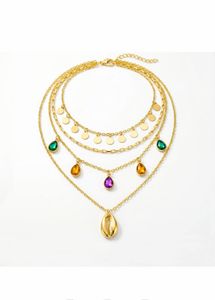 Anti-turnish Multi-Layered Gold Necklace with Gems