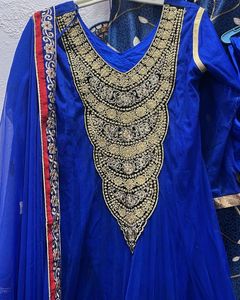 Royal Blue Embroidered net Anarkali set