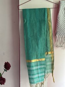 Elegant Teal Dupatta with Gold Border