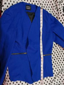 ZARA Women's Blue Blazer with Zip Pocket