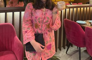 Pink kashmiri aari cotton kurta embroidered
