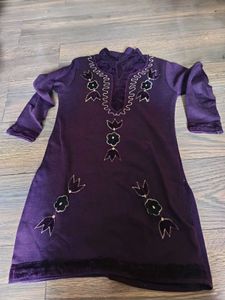 Embroidered Purple Velvet Kurta