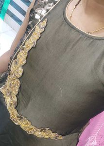 Stylish Olive Green Ethnic Gown