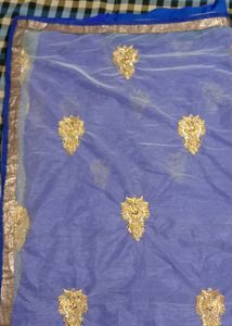 Elegant Blue &amp; Gold Embellished Fabric