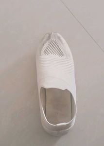 White Slip-On Knit Sneakers