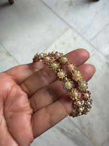 Charming Pearl &amp; Crystal Flower bangles