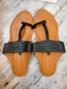 Black Kolhapuri Style Flat Sandals