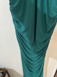 Elegant Teal Ruched Halter Neck Dress