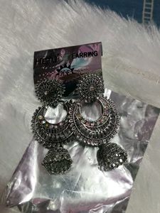 Oxidised Silver Jhumka Earrings