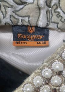 Wedding Sherwani Men Manyavar Red, White &amp; Cream