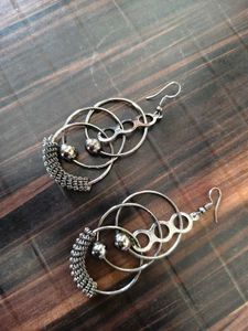 Unique Silver Tone Hoop Earrings