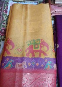 New Beautiful Yellow Elephant Print Saree
