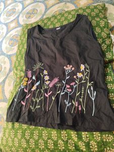Black cord Set with Floral Embroidery