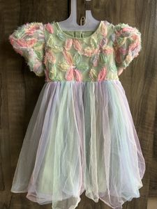 Pastel Tulle Dress with Floral Appliques