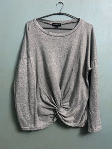 Grey Knotted Front Casual Top