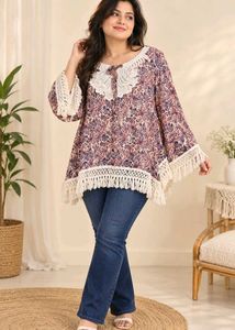 Boho Print Tunic Top with Tassels