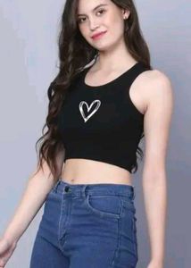 👉 “Trendy Black Heart Print Crop Top for Women |