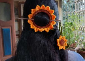 Handmade Crochet Sunflower Hair Stick