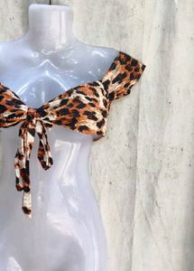 Leopard Print Off-Shoulder Bikini Top