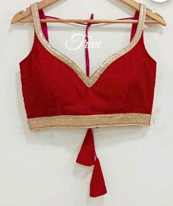 Red Velvet Padded Blouse With Back Hook Lace Work
