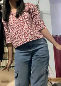 Ajio Maroon &amp; White Printed Kurta Top
