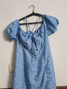 Blue Floral Off-Shoulder Midi Dress