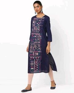 Stylish Printed Navy Blue Kurta