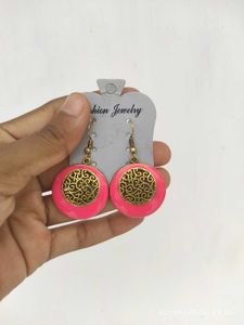 Boho Pink & Gold Dangle Earrings