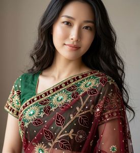 Elegant designer heavy work green  georgette saree