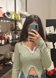 Ribbed Lace Trim Crop Top
