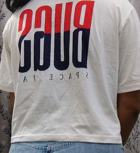 White Crop Printed Tshirt