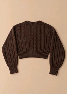 CHOCOLATE BROWN CABLE KNIT CROPPED SWEATER