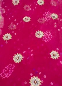 pure georgate Pink Bandhani Saree with Embroi