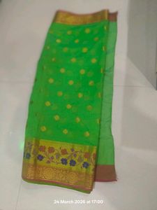 Green Saree with Yellow Motifs