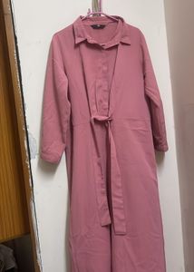 Pink Midi Shirt Dress with Belt