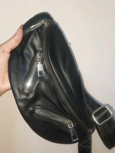 Stylish Black Faux Leather Fanny Pack
